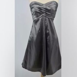 B2 Silver Strapless Cocktail Dress Metallic Formal Bridesmaid Fit and Flare Gown